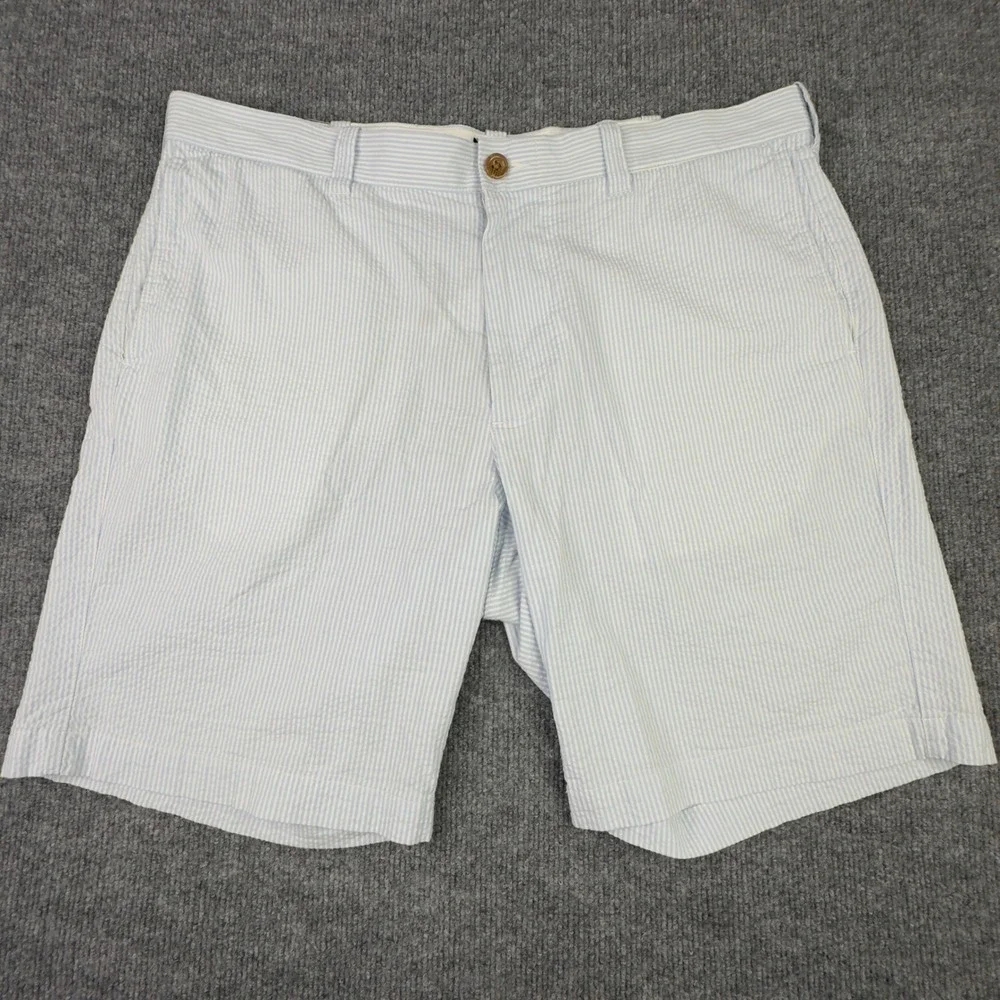 J.Crew‎ Shorts 36 Blue White Seersucker Striped Chino Preppy Coastal Vacation